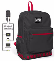 Coral High Logo Nakışlı Gri Ortaokul, Lise ve Günlük Sırt Çantası(USB VE AUX SOKETLİ)