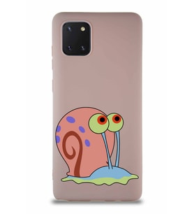 Samsung Galaxy A81 Soft Premier Kapak Salyangoz Gary Tasarımlı Silikon Kılıf - Pudra (Şeffaf)