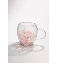 Kurutulmuş Canlı Çiçekli Çift Cidarlı Çay Kupası Kahve Kupası Pembe Çiçekli HEDİYELİK 250 Ml