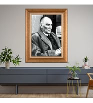 Altın Varaklı Çerçeveli Paspartulu Atatürk Tablo z4568 (Gold)