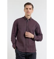 Bordo - Siyah Düğmeli Yaka Uzun Kol Cepsiz Slim Fit Pamuklu Gömlek 1004255233