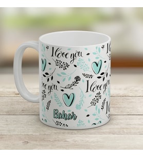 Ahşap Kutulu I Love You Desenli 2 İsim Yazılı Kupa Bardak
