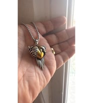 Vintage Metal Melek Kanatlı Kalp Kolye  Guardian Angel Tasarım, Paslanmaz Çelik Zincir, Unisex