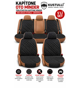 Kustulli Premium Oto Koltuk Minder Seti - FULL 5'li SET - Terletmez - Kolay Montaj - Kaymaz Taban- Oto Koltuk Kılıfı Cepli Model (Siyah)