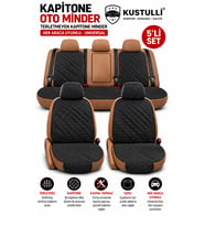 Kustulli Premium Oto Koltuk Minder Seti - FULL 5'li SET - Terletmez - Kolay Montaj - Kaymaz Taban- Oto Koltuk Kılıfı Cepli Model (Siyah)