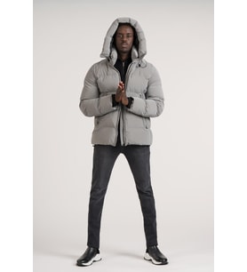 Slimfit Kapşonlu Boyun Destekli Şişme Mont (Gri)