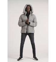 Slimfit Kapşonlu Boyun Destekli Şişme Mont (Gri)