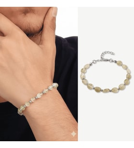 Gümüş Renk Metal Zincirli Dorika Top Süslemeli Amorf Sitrin Doğaltaş Erkek Bileklik