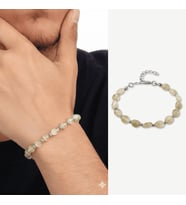 Gümüş Renk Metal Zincirli Dorika Top Süslemeli Amorf Sitrin Doğaltaş Erkek Bileklik