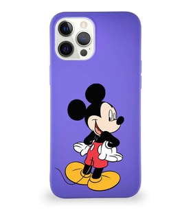Apple iPhone 12 Pro Max Soft Premier Kapak Mickey Mouse-D Tasarımlı Silikon Kılıf - Mor (Şeffaf)