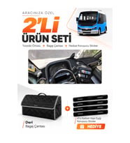 KARSAN JEST (2013-2020) Uyumlu Torpido Örtüsü + Deri Bagaj Çantası + Sticker Seti - Siyah Gri