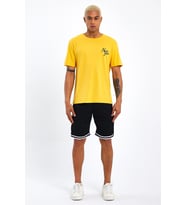 Erkek Bisiklet Yaka Oversize Fit Baskılı Tişort spr23TS001 (Hardal)