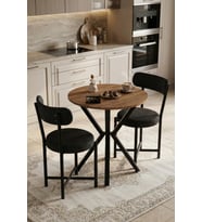 Mutfak Masası 70 Çap Yuvarlak 2 Sandalyeli Masa Takımı Modern Bahçe Balkon Cafe Teddy 9841 Antrasit