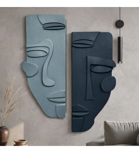 Modern Soyut İkili Maske Ahşap Duvar Dekoru El Yapımı 3D Salon, Ofis & Kafe