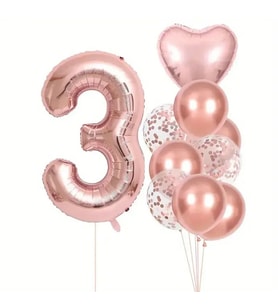 Rose Gold kalpli 3 Yaş Folyo Balon Set