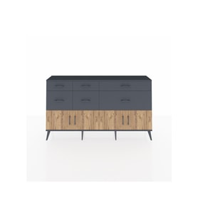 Arges Konsol Tek Raflı 6 Çekmeceli 4 Kapaklı 176x30x99 Antrasit-Çam/Antrasit