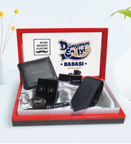 BK Gift Kişiye Özel Dünyanın En İyi Babası Tasarımlı Mesajlı Kutuda Cüzdan Çakmak Kalem Anahtarlık Kravat ve Kol Düğmesi Hediye Seti-2