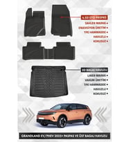 Opel Grandland Elektrikli / Plug in Hybrid 2025+ Uyumlu 4.5D SAHLER Premium Havuzlu Paspas ve Liner Marka 3D ÜST Bagaj Havuzu