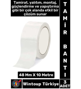 Uzun Ömürlü Su Nem Küfe Dayanıklı Çok Amaçlı BEYAZ Montaj Onarım Tamir Bantı 48 Mm X 10 Metre 3 Adet