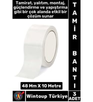 Uzun Ömürlü Su Nem Küfe Dayanıklı Çok Amaçlı BEYAZ Montaj Onarım Tamir Bantı 48 Mm X 10 Metre 3 Adet