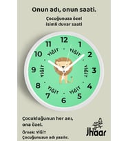 İsme Özel Sevimli Aslan Çocuk Odası Duvar Saati Orta Boy 30 cm Beyaz Camlı Sessiz