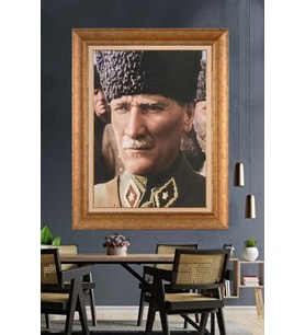 Altın Varaklı Çerçeveli Paspartulu Atatürk Tablo DC1463 (Gold)