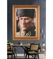 Altın Varaklı Çerçeveli Paspartulu Atatürk Tablo DC1463 (Gold)
