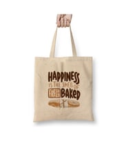 Happiness Is Freshly Baked Bread Beyaz Bez Çanta Uzun Saplı Alışveriş Çantası Plaj Çantası