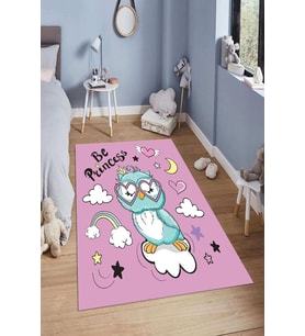 Dijital Baskılı Kaymaz Taban Yıkanabilir Kolay Temizlenir Modern Çocuk Odası Halısı NDÇ-HP-633 (Pembe)