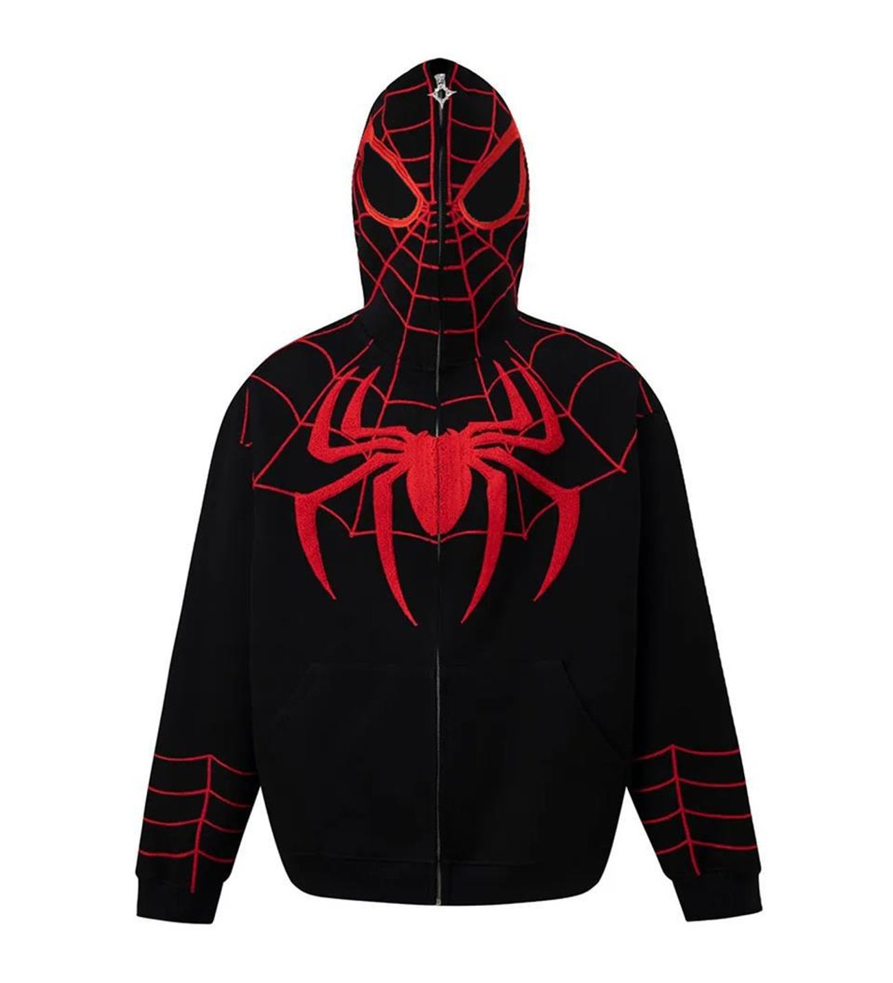 Y2k Streetwear Spider Web Oversize Fermuarlı Siyah Unisex