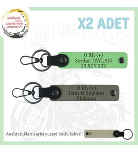 Motorcu Dostlara, İsim Plaka ve 0 + Kan Grubu Yazılı Güvenli Sürüş x2 Anahtarlık, Kül Gri-F Yeşil-SK (Çok Renkli)
