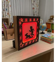 Işıklı Silüet Tasarımlı Dekoratif Gece Lambası (14x14 cm) (Kırmızı)