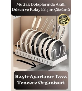 #Organizer Çok Amaçlı Ayarlanabilir Mutfak Metal Beyaz Renk Teleskopik Raylı Tava Tencere Organizeri