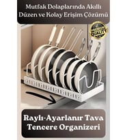 #Organizer Çok Amaçlı Ayarlanabilir Mutfak Metal Beyaz Renk Teleskopik Raylı Tava Tencere Organizeri