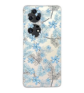 Huawei P50 Pro Uyumlu Kapak Floral Mavi Tasarımlı Şeffaf Silikon Kılıf