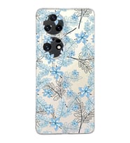 Huawei P50 Pro Uyumlu Kapak Floral Mavi Tasarımlı Şeffaf Silikon Kılıf