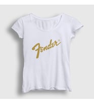 Presmono Kadın Beyaz Logo Fender Gitar Gitarist T-Shirt 442588tt (Beyaz)