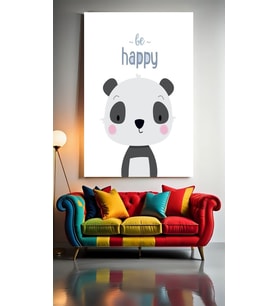 ÇOCUK ODASI KREŞ BE HAPPY PANDA Ev Duvar Salon Güzellik Salonu Ofis Dükkan Dekarasyon Kanvas Tablo (Çok Renkli)
