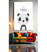 ÇOCUK ODASI KREŞ BE HAPPY PANDA Ev Duvar Salon Güzellik Salonu Ofis Dükkan Dekarasyon Kanvas Tablo (Çok Renkli)