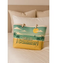 Hello Summer Büyük Boy Piknik ve Plaj Çantası –  Halat Saplı – 55x36x15 cm (Standart)
