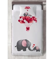 MEKTA HOME BEBEK VE ÇOCUK ODASI Fil ve Kalp Desenli Yatak Örtüsü