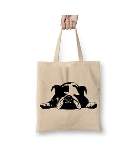 Pug Köpek Bulldog Beyaz Bez Çanta Uzun Saplı Alışveriş Çantası Plaj Çantası