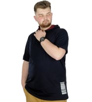 Mode XL Büyük Beden T-Shirt Kapşonlu Barcode 22178 Lacivert