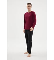 Yeni Sezon Bisiklet Yaka Erkek Konforlu Pijama Takımı (Bordo)