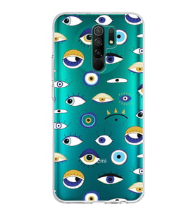 PrintiFy Xiaomi Redmi 9 ile Uyumlu 1mm Slim Fit Nazar Boncuğu 2 Baskılı Şeffaf  Kılıf