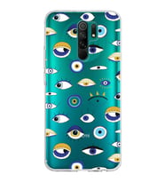 PrintiFy Xiaomi Redmi 9 ile Uyumlu 1mm Slim Fit Nazar Boncuğu 2 Baskılı Şeffaf  Kılıf