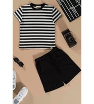 Çizgili Siyah Tshirt Şort Takım