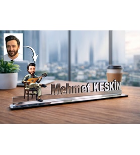 Kişiye Özel Müzik Öğretmeni Karikatürlü 30 cm Ayna Pleksi Masaüstü İsimlik - Öğretmen Hediyesi Öğretmene Özel Hediye
