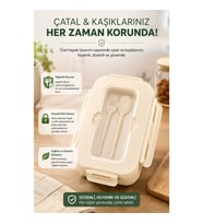 Piev Kilitli Sızdırmaz Çatal Kaşıklı 2 Bölmeli Beslenme Kabı Krem