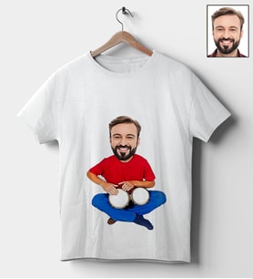 Kişiye Özel Darbuka Tasarımlı Karikatür Tişört 108 (Beyaz)